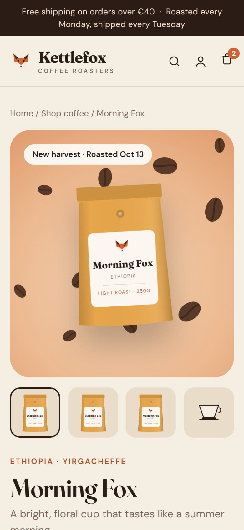 Kettlefox product page on a phone